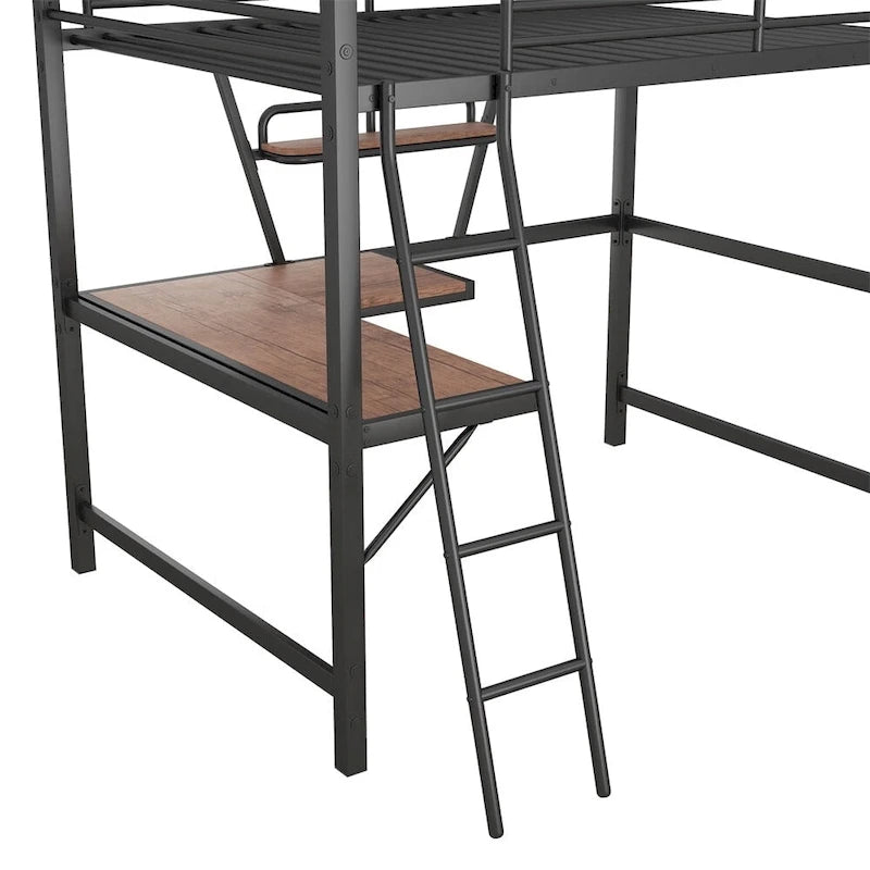 Merax Metal Loft Bed with L-shaped Desk and Shelf