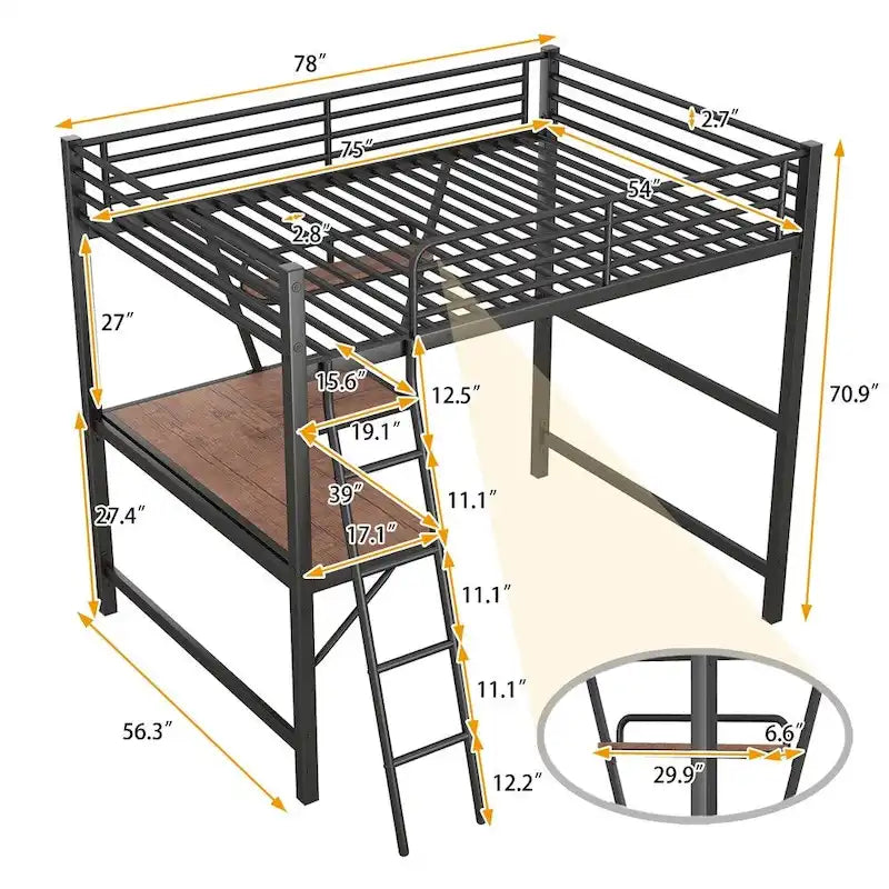 Merax Metal Loft Bed with L-shaped Desk and Shelf