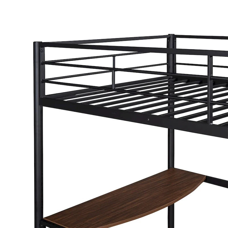 Merax Twin Metal Loft Bed with Desk, Ladder, and Guardrails