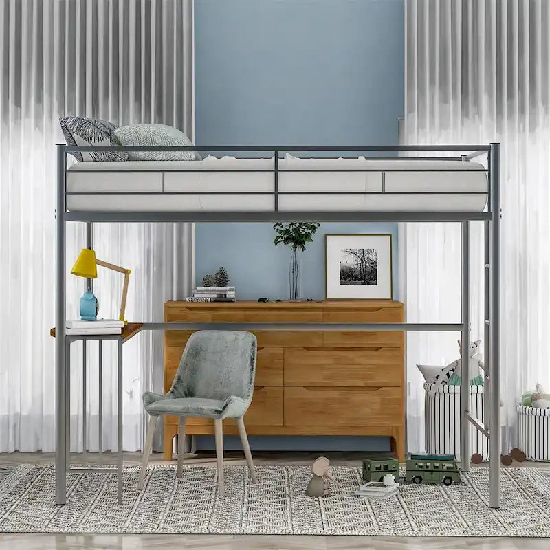 Merax Twin Metal Loft Bed with Desk, Ladder, and Guardrails