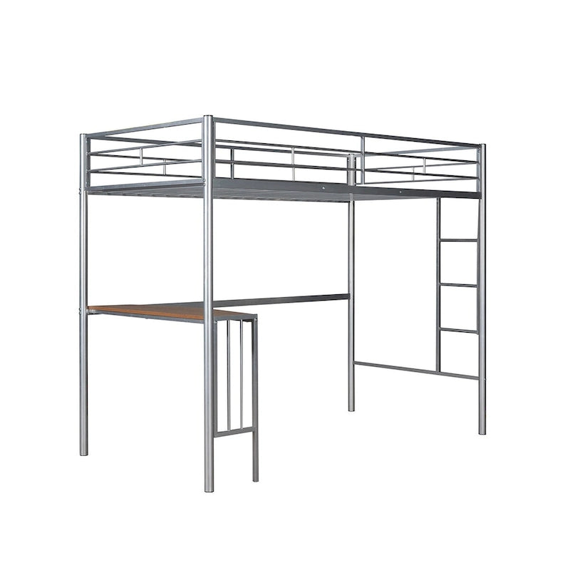 Merax Twin Metal Loft Bed with Desk, Ladder, and Guardrails