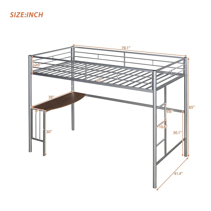 Merax Twin Metal Loft Bed with Desk, Ladder, and Guardrails