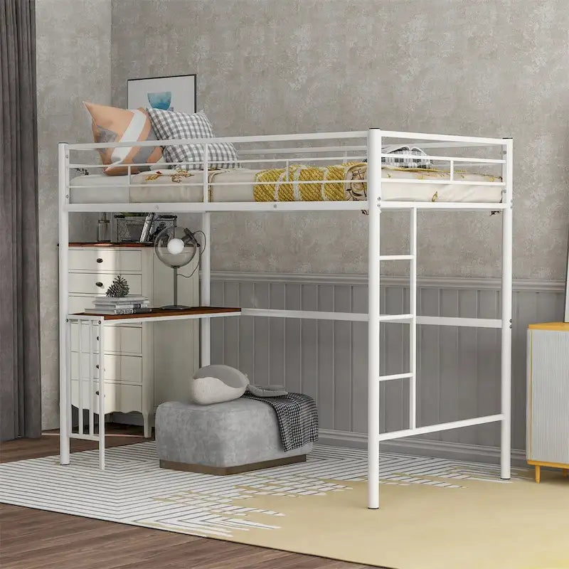 Merax Twin Metal Loft Bed with Desk, Ladder, and Guardrails