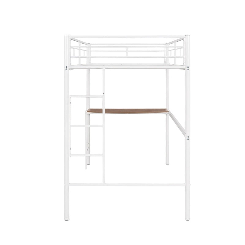 Merax Twin Metal Loft Bed with Desk, Ladder, and Guardrails