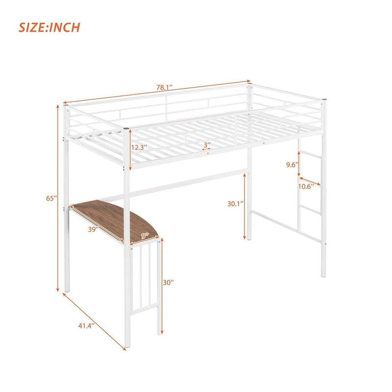 Merax Twin Metal Loft Bed with Desk, Ladder, and Guardrails
