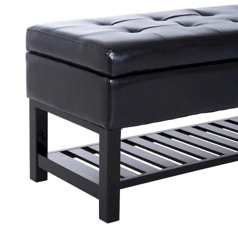 Porch & Den Westfield 44-inch Black PU Leather Tufted Shoe Rack Ottoman Storage Bench