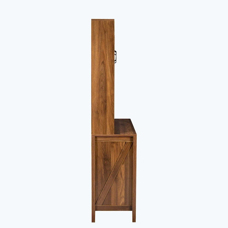 Large Kitchen Pantry Storage Cabinet with Glass Doors,Drawers & Open Shelves