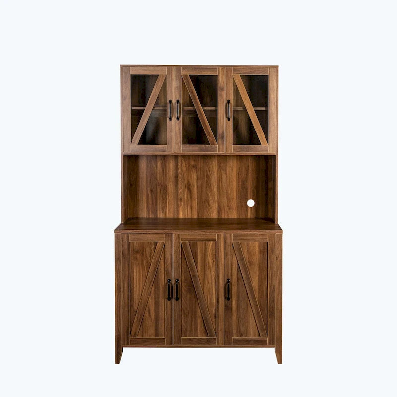 Large Kitchen Pantry Storage Cabinet with Glass Doors,Drawers & Open Shelves