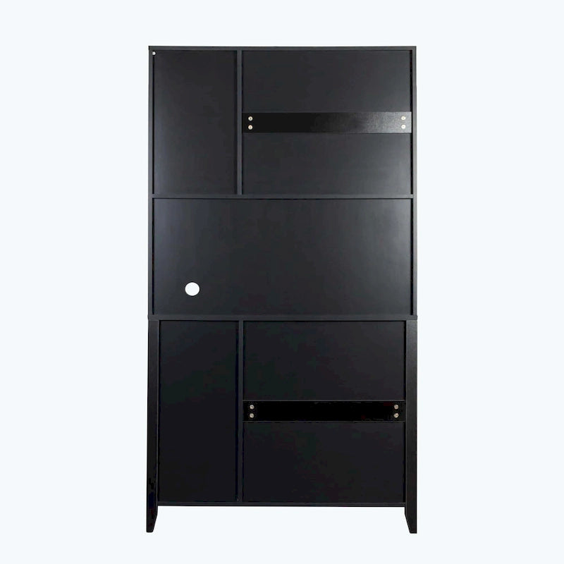 Large Kitchen Pantry Storage Cabinet with Glass Doors,Drawers & Open Shelves