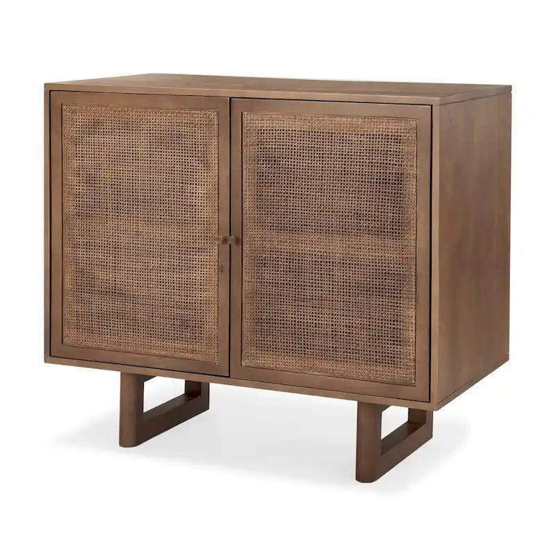 Grier Medium Brown Solid Wood w/ Cane Doors Accent Cabinet