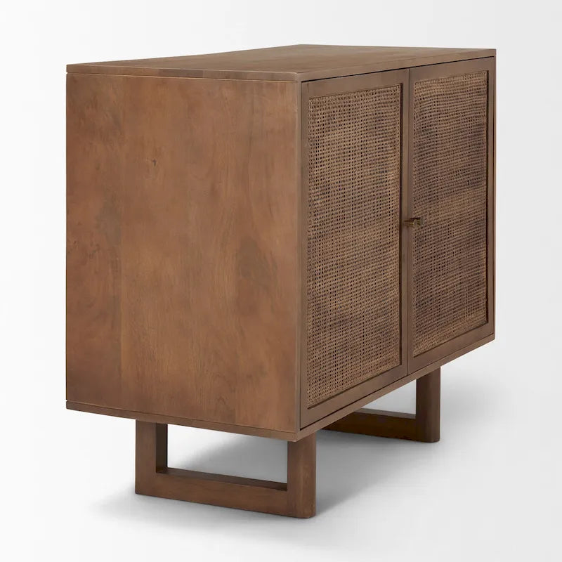 Grier Medium Brown Solid Wood w/ Cane Doors Accent Cabinet