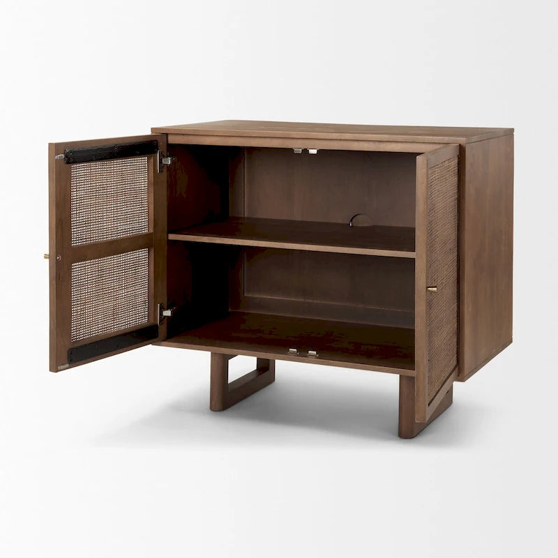 Grier Medium Brown Solid Wood w/ Cane Doors Accent Cabinet