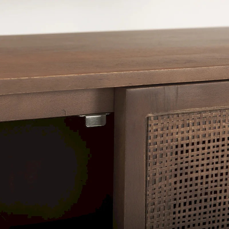 Grier Medium Brown Solid Wood w/ Cane Doors Accent Cabinet