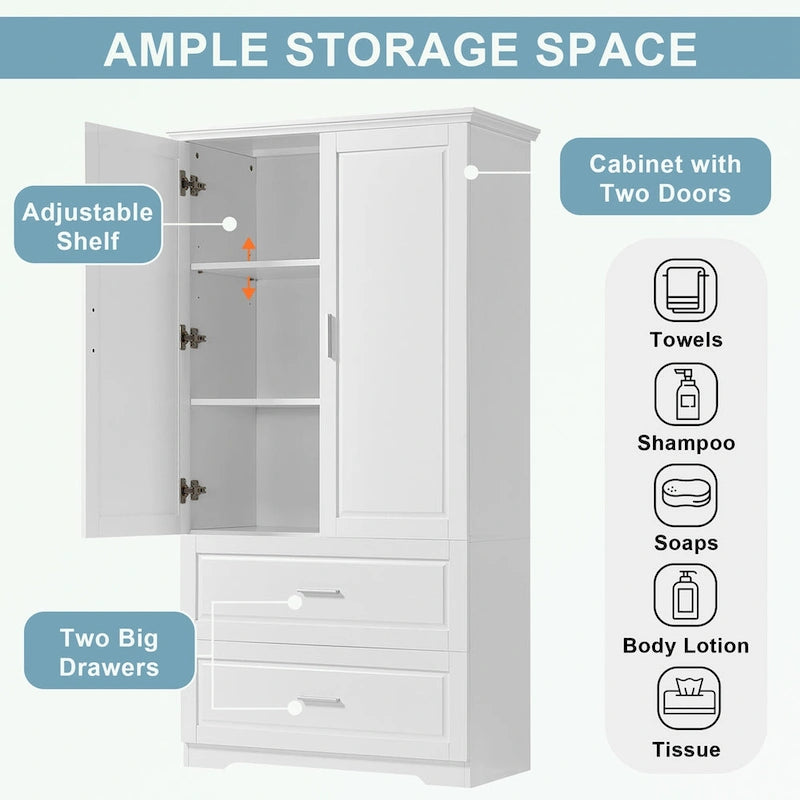Bathroom Storage Cabinet with Two Doors Two Drawers