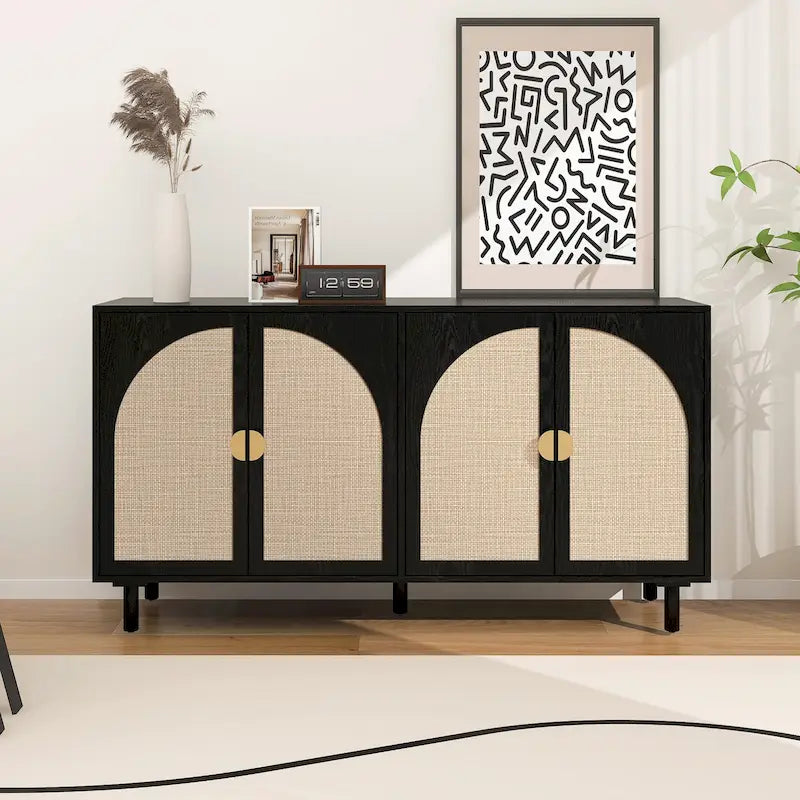 4 Door Rattan Storage Cabinet with Adjustable Shelves