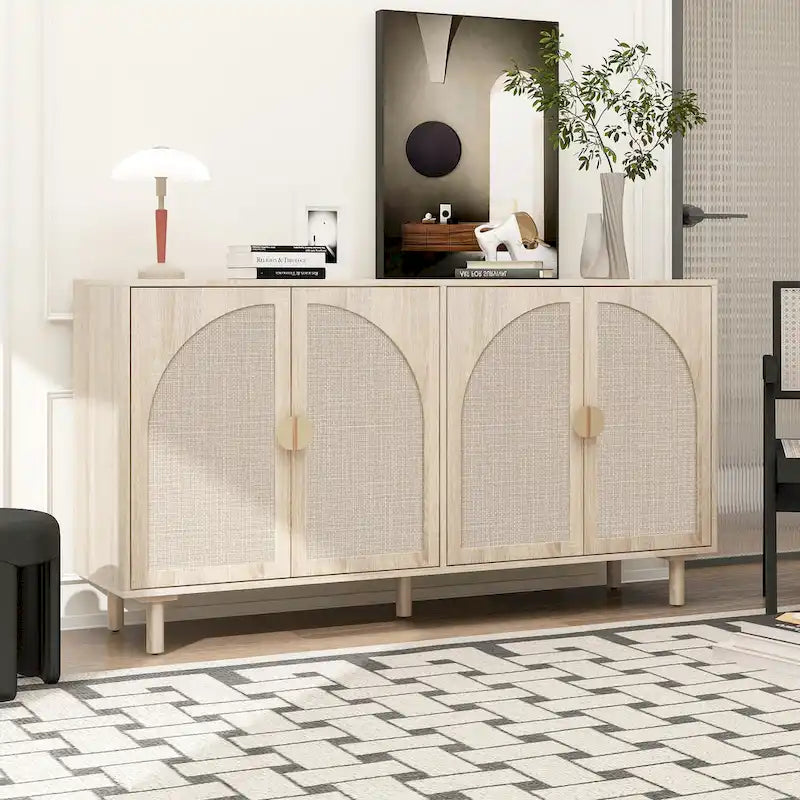 4 Door Rattan Storage Cabinet with Adjustable Shelves