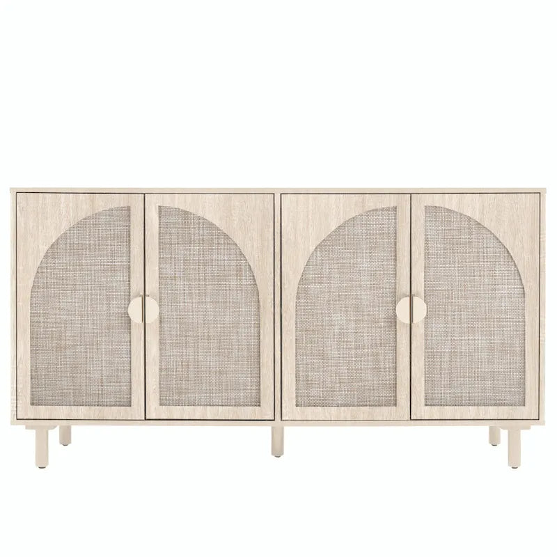 4 Door Rattan Storage Cabinet with Adjustable Shelves