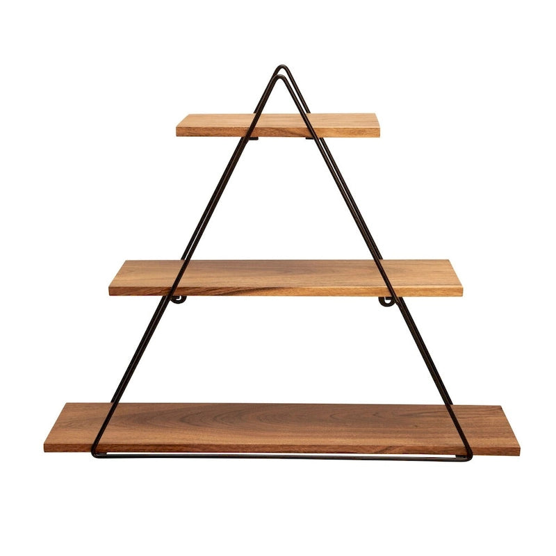 25 Black and Brown Wood Triangular Wall Shelf