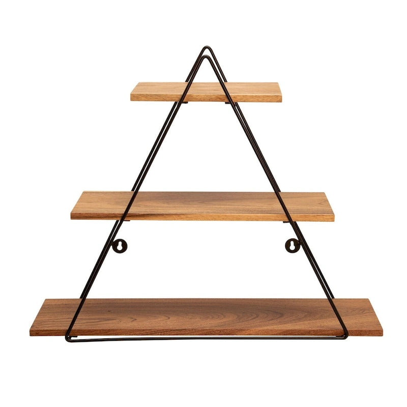 25 Black and Brown Wood Triangular Wall Shelf
