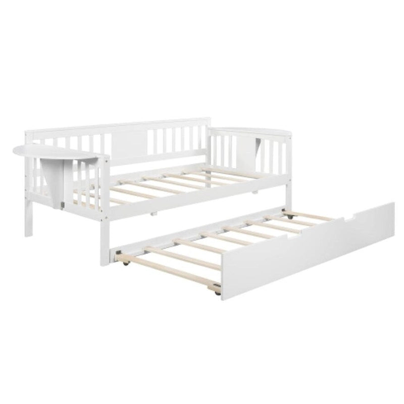 Twin Wooden Daybed with Trundle Bed in White