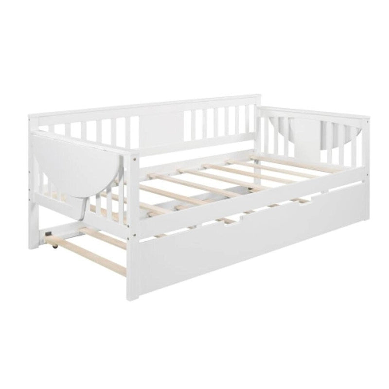 Twin Wooden Daybed with Trundle Bed in White