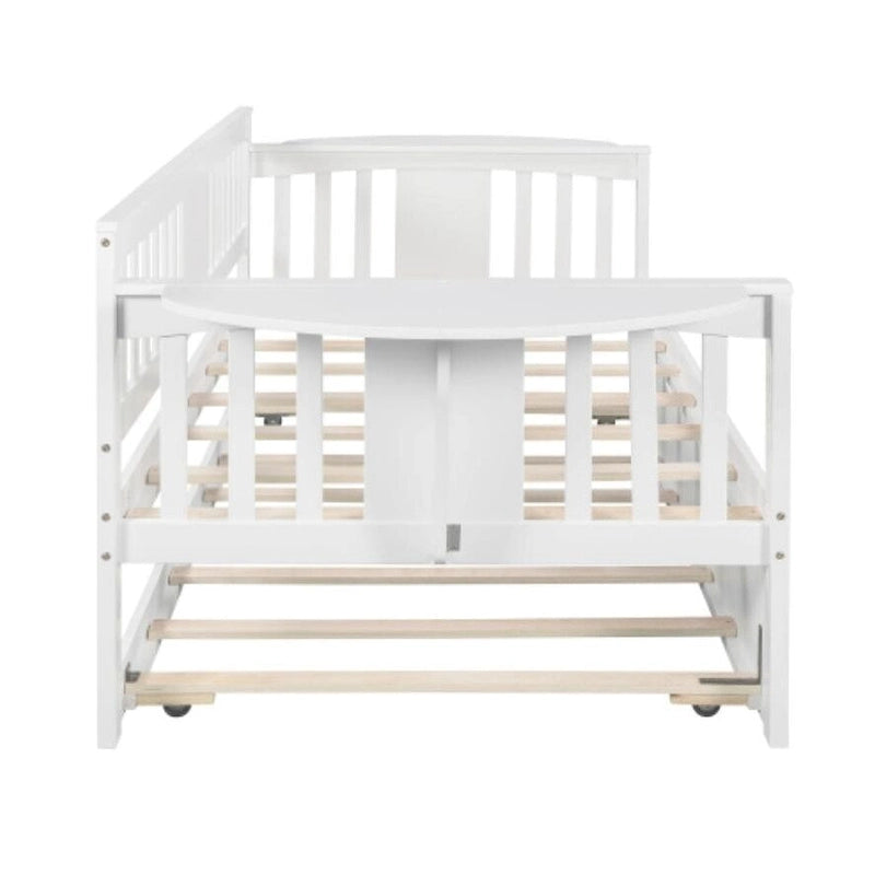 Twin Wooden Daybed with Trundle Bed in White
