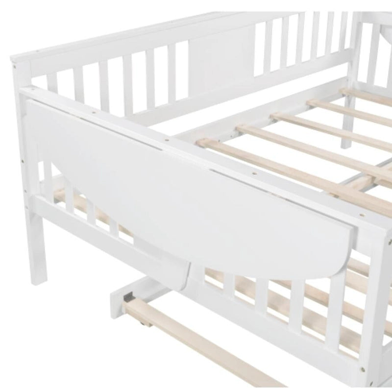 Wood Slat Support full size Daybed with Twin size Trundle in White