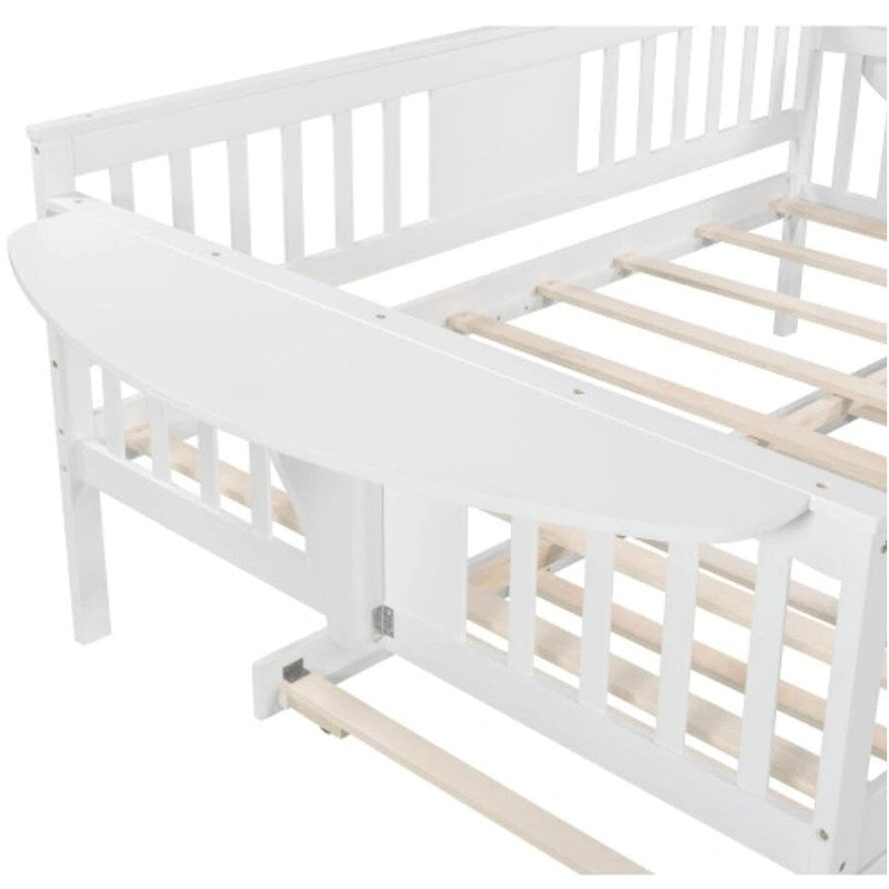 Wood Slat Support full size Daybed with Twin size Trundle in White