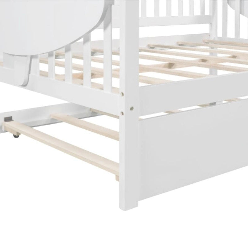Wood Slat Support full size Daybed with Twin size Trundle in White