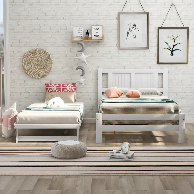 Full Size Platform Bed with Adjustable Trundle