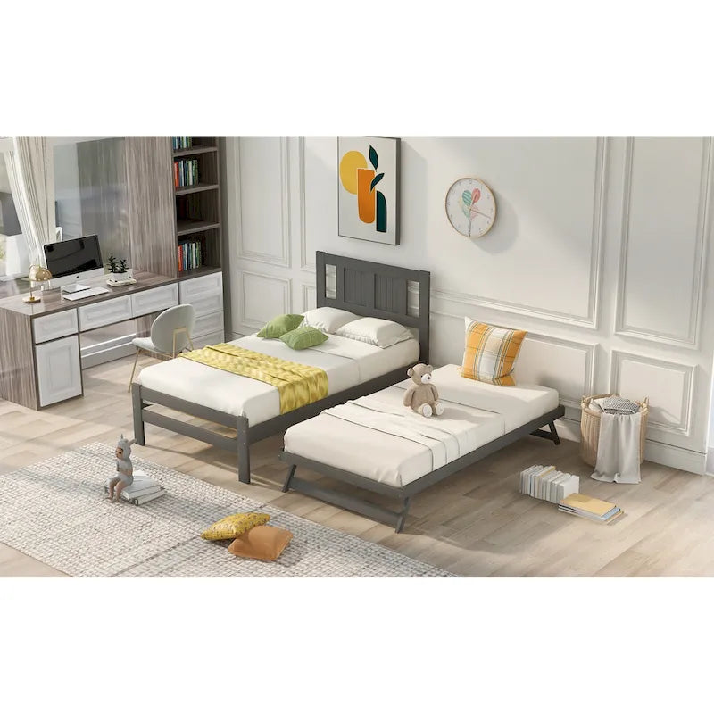 Full Size Platform Bed with Adjustable Trundle
