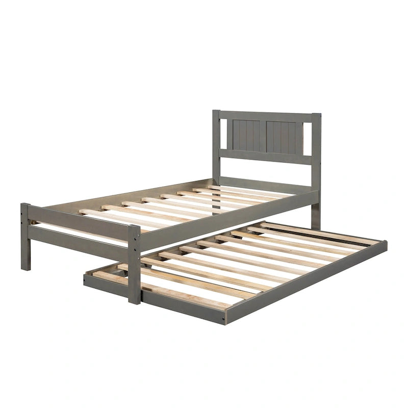 Full Size Platform Bed with Adjustable Trundle