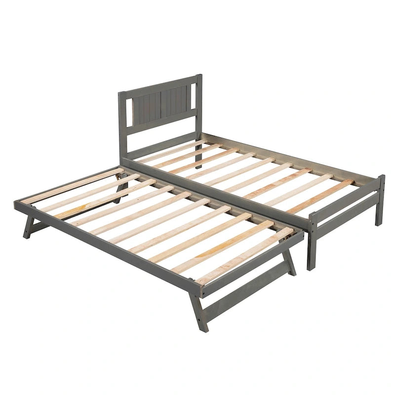 Full Size Platform Bed with Adjustable Trundle