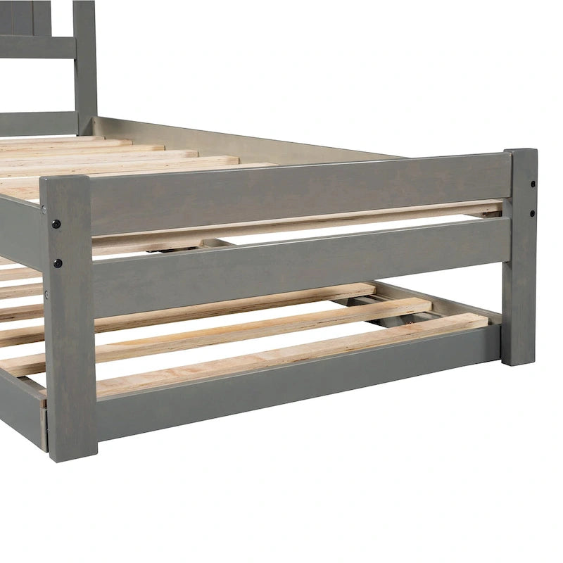 Full Size Platform Bed with Adjustable Trundle