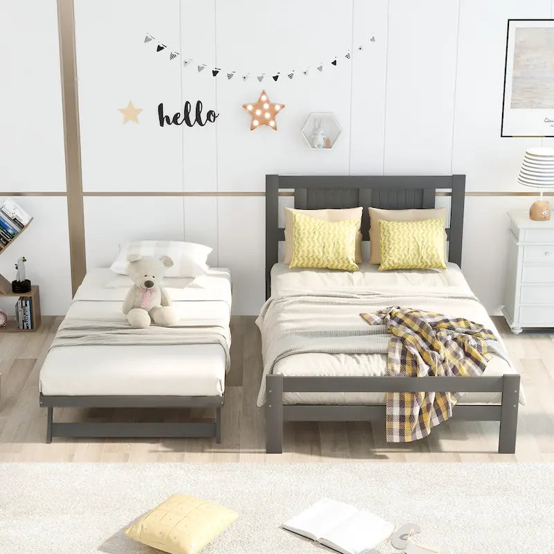 Full Size Platform Bed with Adjustable Trundle