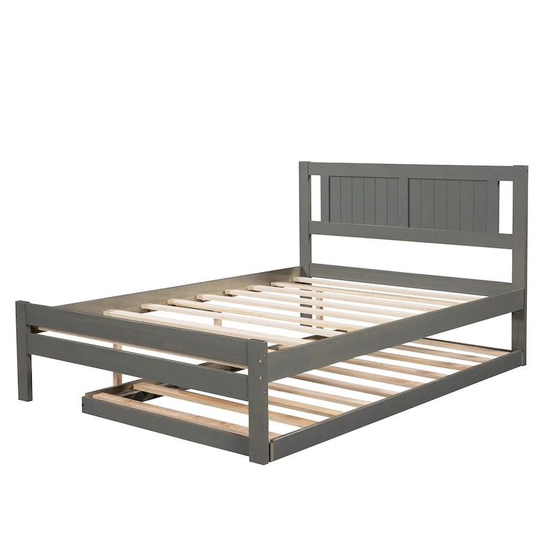 Full Size Platform Bed with Adjustable Trundle
