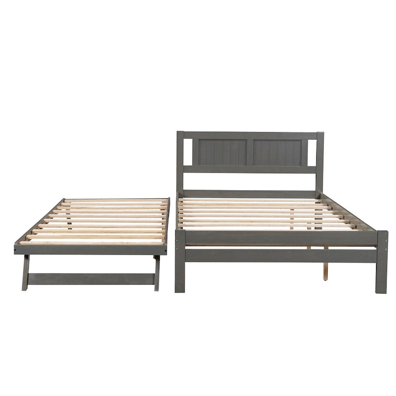 Full Size Platform Bed with Adjustable Trundle