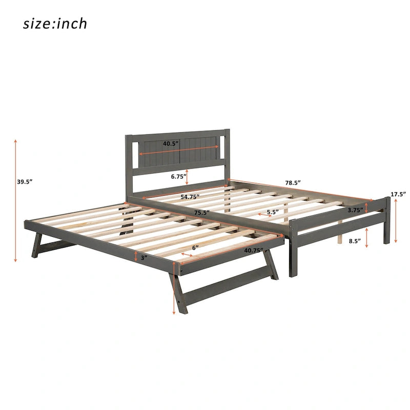 Full Size Platform Bed with Adjustable Trundle