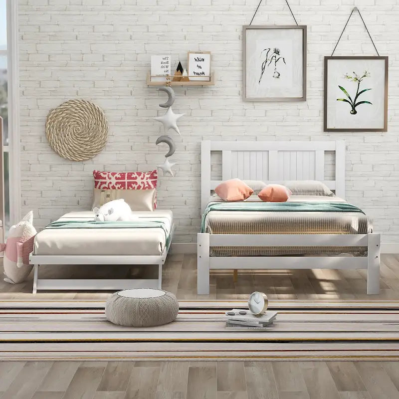 Full Size Platform Bed with Adjustable Trundle