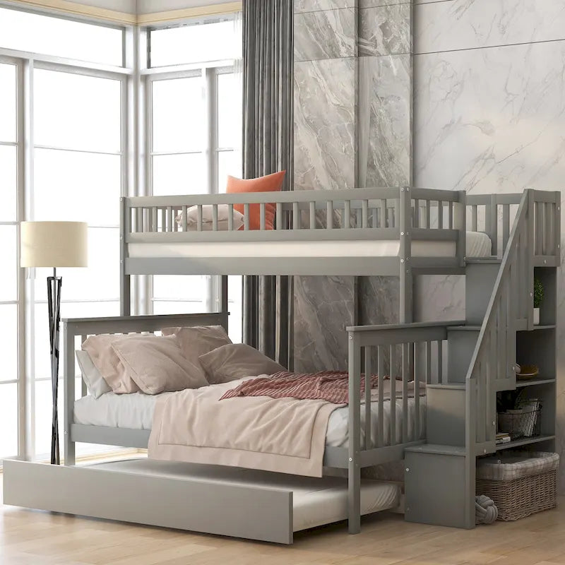 Bunk Bed with Trundle and Staircase