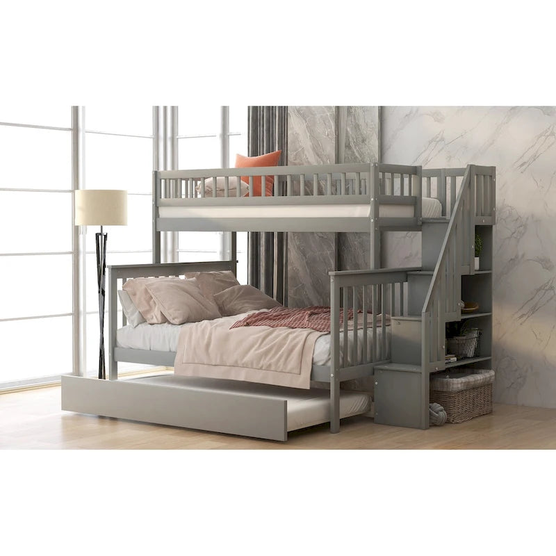 Bunk Bed with Trundle and Staircase