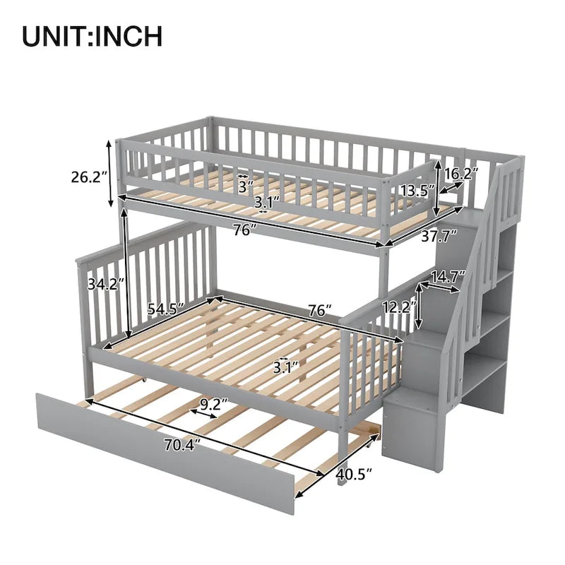 Bunk Bed with Trundle and Staircase