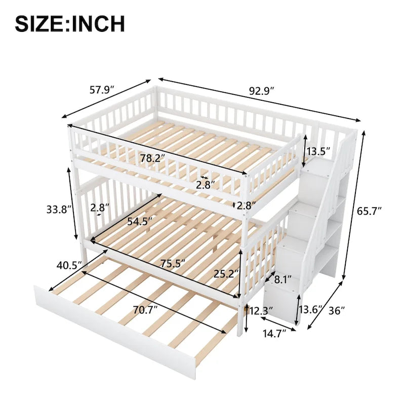 Bunk Bed with Trundle and Staircase
