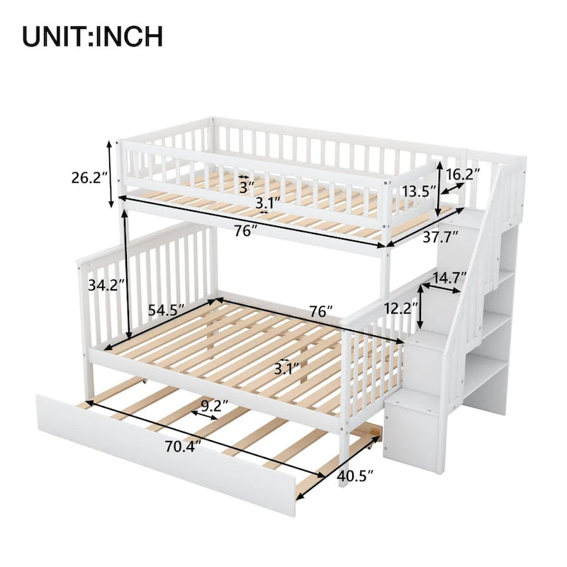 Bunk Bed with Trundle and Staircase