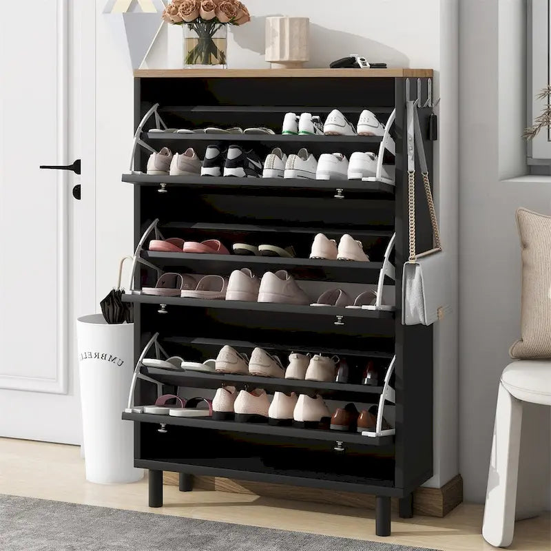 Merax Narrow Design Shoe Cabinet with 3 Flip Drawers, 3 Hooks