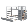 Twin Over Twin Bunk Bed with Trundle and Staircase, Twin Size Storage Bed