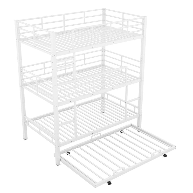 Metal Twin Size Triple Bunk Bed With Trundle