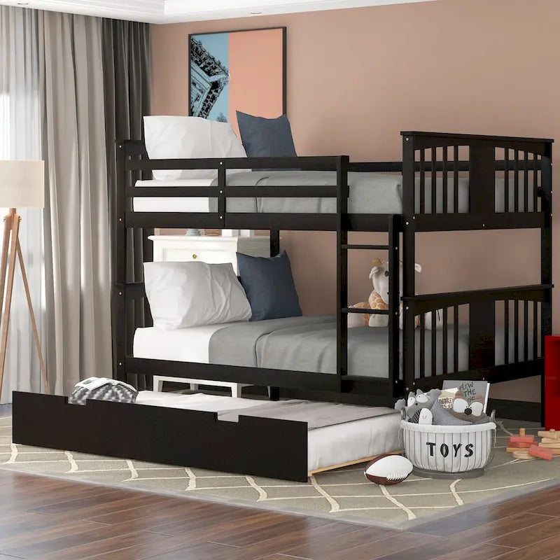 Nestfair Full over Full Bunk Bed with Twin Size Trundle and Ladder
