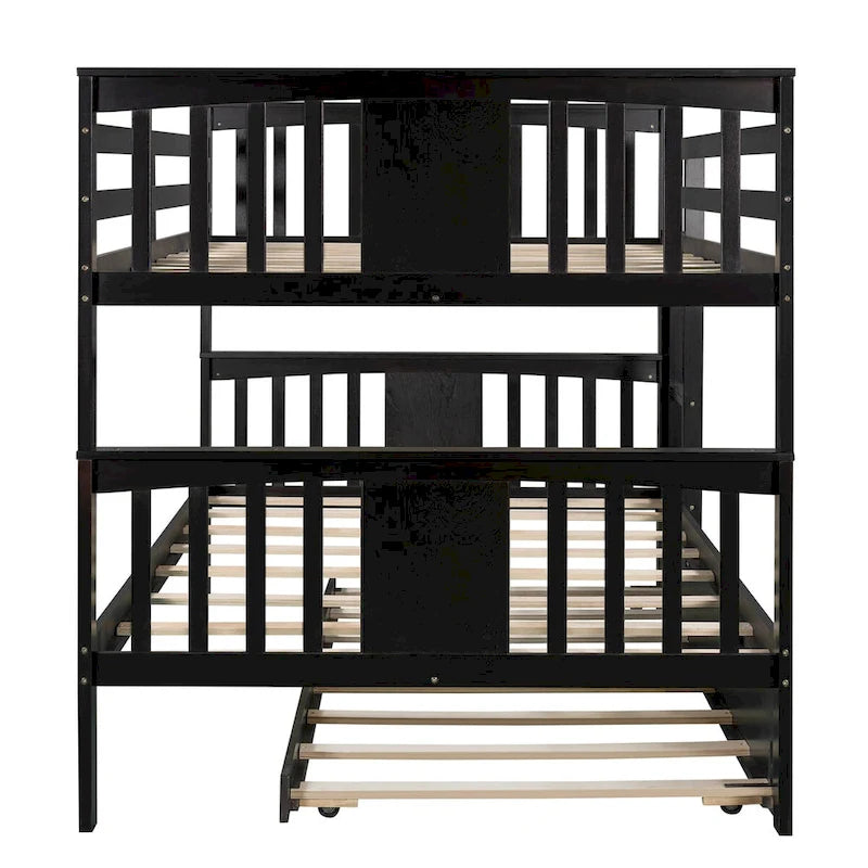 Nestfair Full over Full Bunk Bed with Twin Size Trundle and Ladder
