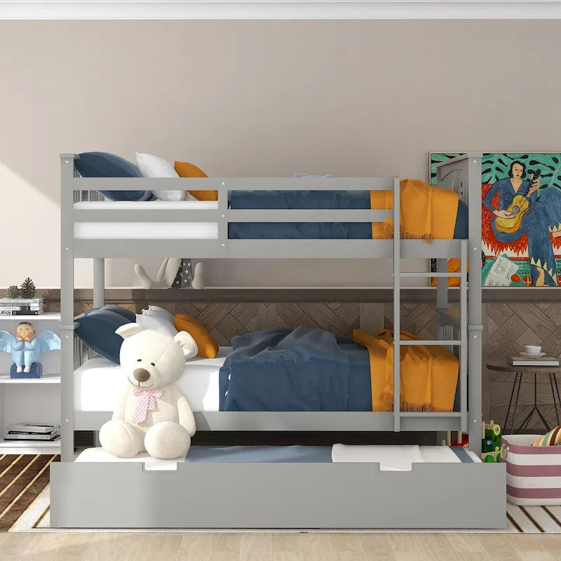 Nestfair Full over Full Bunk Bed with Twin Size Trundle and Ladder
